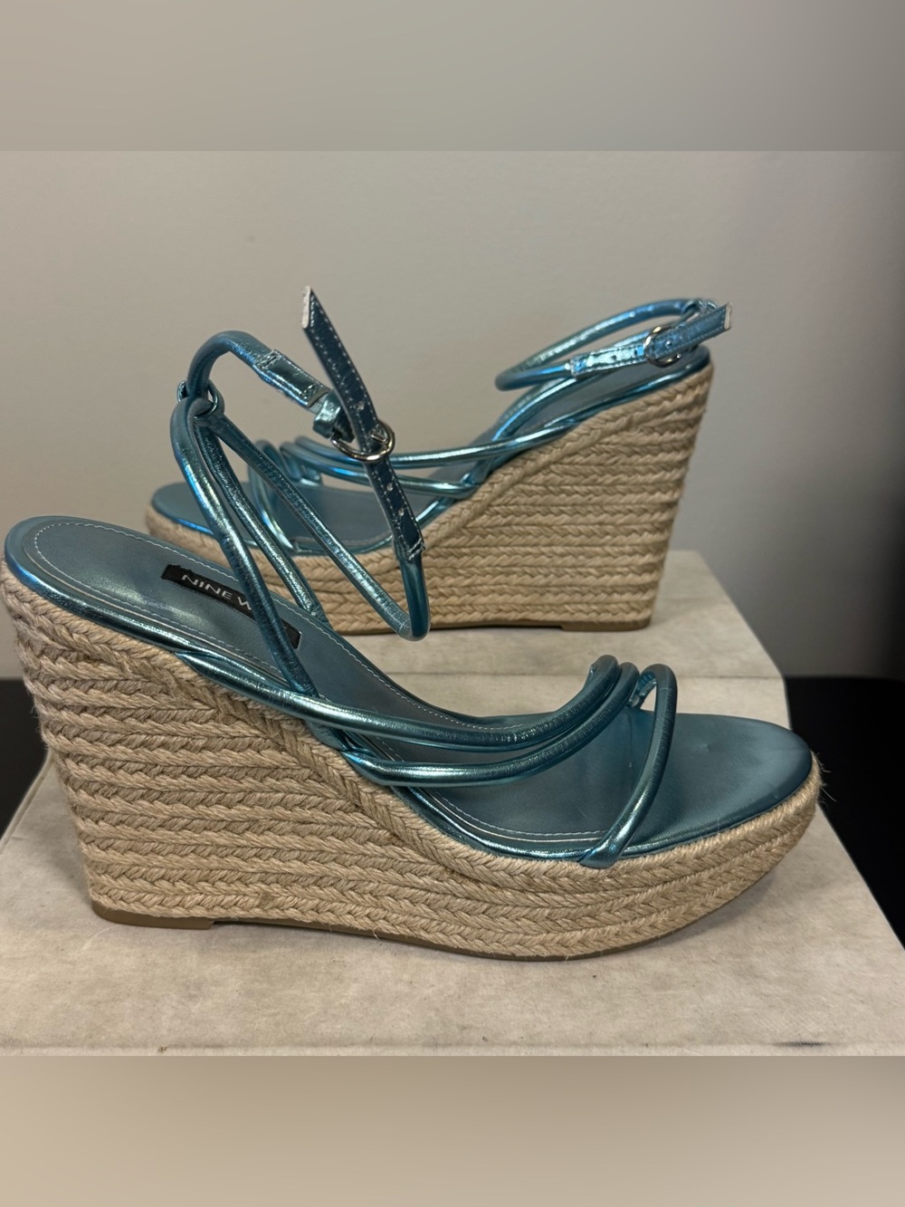 Nine West Metallic Teal Espadrille Wedge Sandals - Women, size 8.5, NWOT